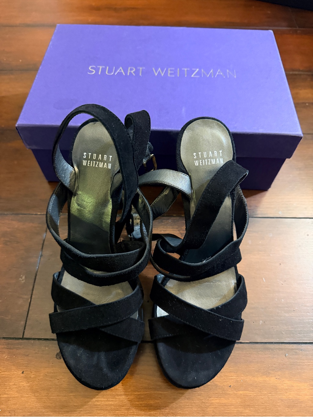 Stuart Weitzman Black Suede Multi-Strap High Heels